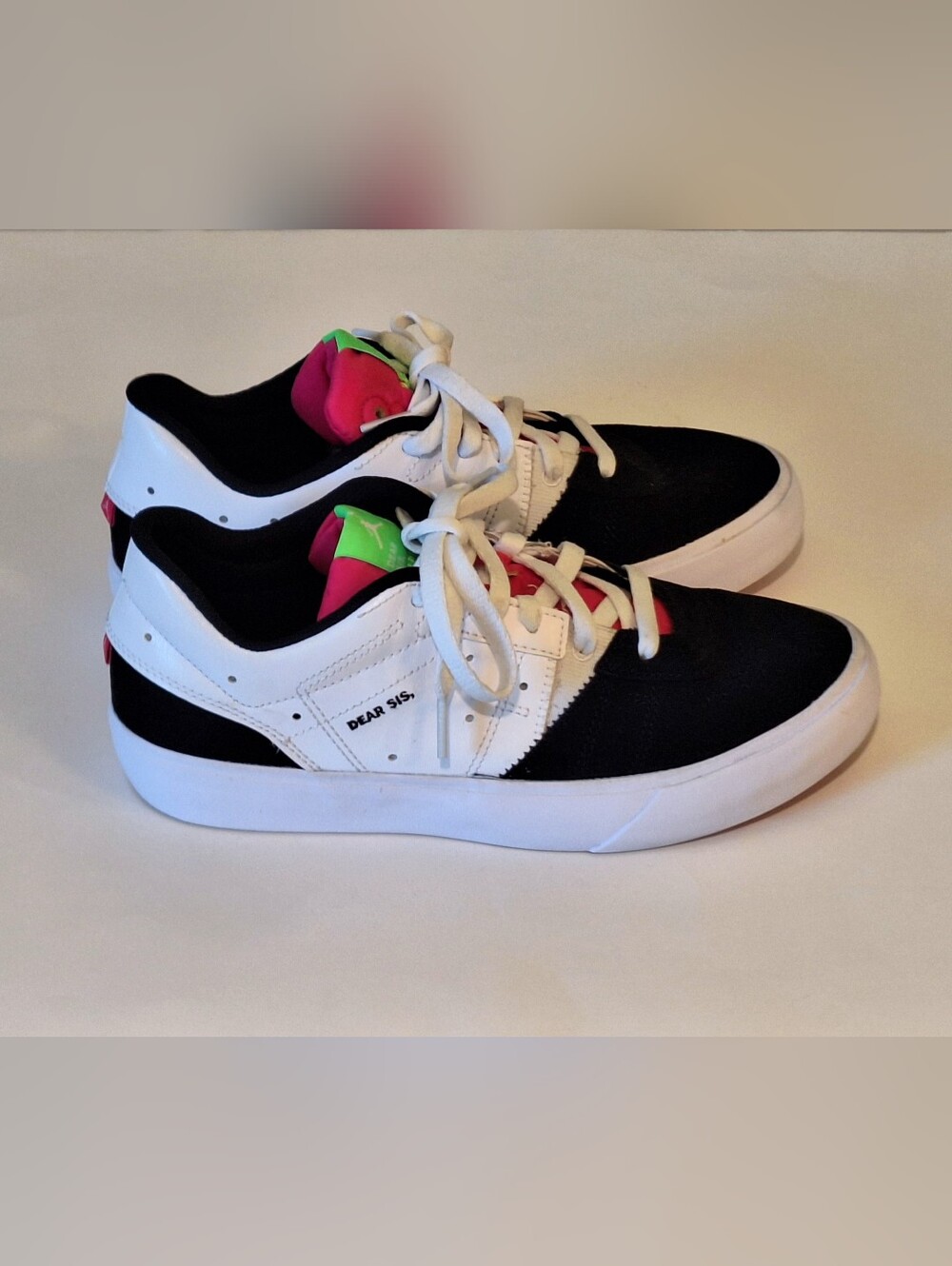 Nike Air Jordan 0.5 Series Dear Sis Lace Up Sneakers White Black Pink Green 8.5